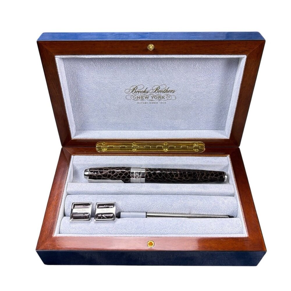 Brooks Brothers Alligator Roller Ball Pen Matching Cuff Links Limited Edition